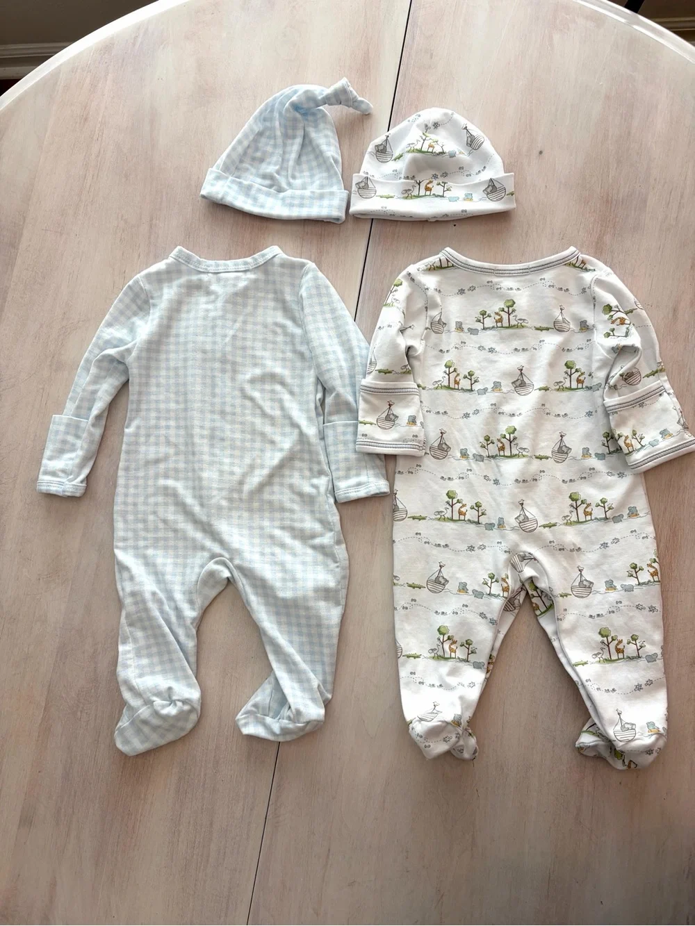 Kissy Kissy Blue Noah’s Ark and Blue Gingham Footie Size Newborn for Baby Boy
